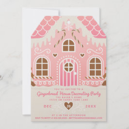 Roze uitnodiging voor het versieren van een huisje