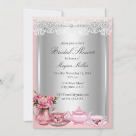  roze uitnodiging voor hoge theebridal