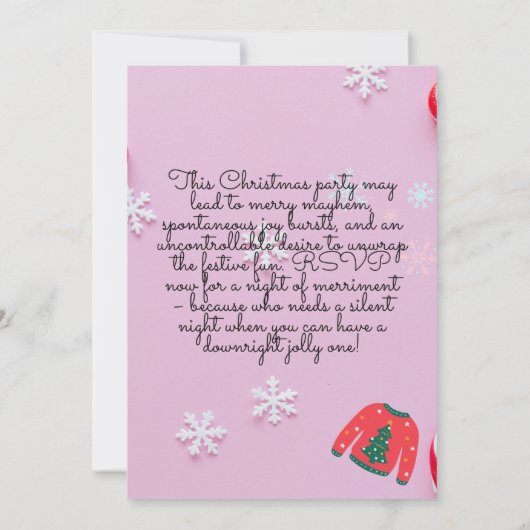 Roze uitnodiging voor kerstfeestdagen (Achterkant)