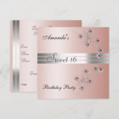 Roze uitnodiging voor Sweet 16 verjaardagsfeestje (Voorkant / Achterkant)