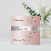 Roze uitnodiging voor Sweet 16 verjaardagsfeestje (Staand voorkant)