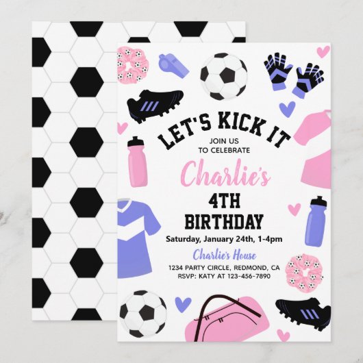 Roze uitnodiging voor voetzoekers | Uitnodigingen  (Voorkant / Achterkant)