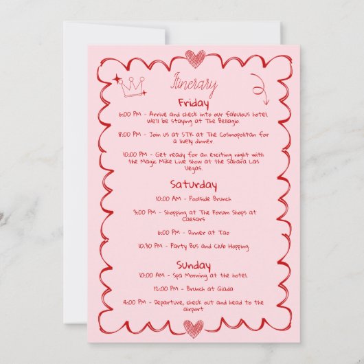 Roze uitnodiging voor vrijgezellenfeest in Las Veg (Achterkant)