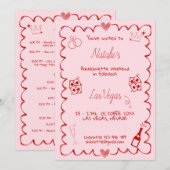 Roze uitnodiging voor vrijgezellenfeest in Las Veg (Voorkant / Achterkant)