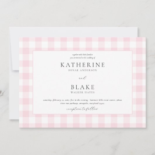 Roze uitnodiging voor weddenschap tussen Gingham (Voorkant)