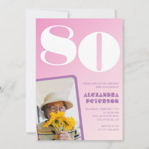 Roze uitnodigingen 80ste verjaardag Retro foto