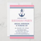 Roze uitnodigingen van het anker anchor Birthday P (Voorkant)