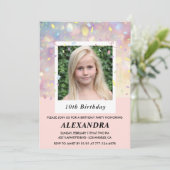 Roze uitnodigingen voor 10e verjaardag Confetti Fo (Staand voorkant)