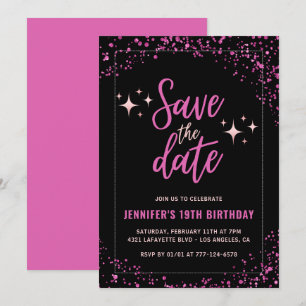 Roze uitnodigingen voor 19e verjaardag Save the da