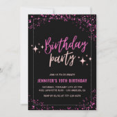 Roze uitnodigingen voor 19e verjaardagsfeest Glitt (Voorkant)
