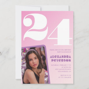 Roze uitnodigingen voor 24ste verjaardag Retro fot