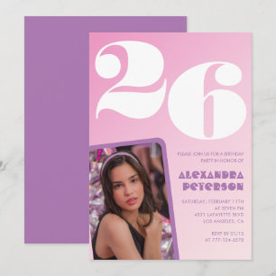Roze uitnodigingen voor 26ste verjaardag Retro fot