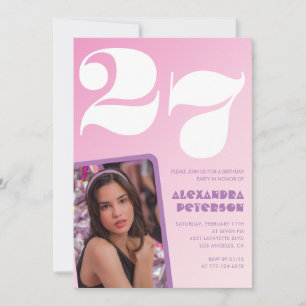 Roze uitnodigingen voor 27ste verjaardag Retro fot
