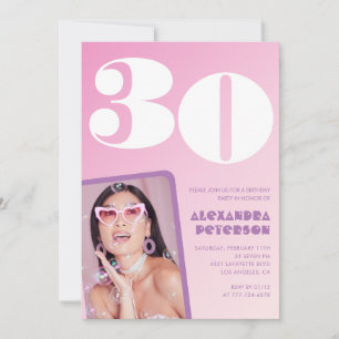 Roze uitnodigingen voor 30ste verjaardag Retro fot