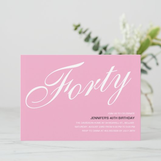 Roze uitnodigingen voor 40ste verjaardag (Staand voorkant)