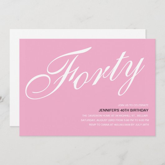 Roze uitnodigingen voor 40ste verjaardag (Voorkant / Achterkant)