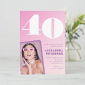 Roze uitnodigingen voor 40ste verjaardag Retro fot (Staand voorkant)