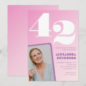 Roze uitnodigingen voor 42e verjaardag Retro foto (Voorkant / Achterkant)