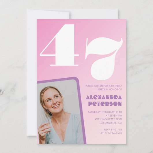 Roze uitnodigingen voor 47ste verjaardag Retro fot (Voorkant)