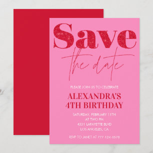 Roze uitnodigingen voor 4de verjaardag Save the da