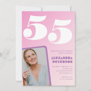 Roze uitnodigingen voor 55ste verjaardag Retro fot