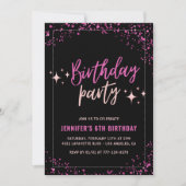 Roze uitnodigingen voor 6de verjaardag Glitter Fee (Voorkant)