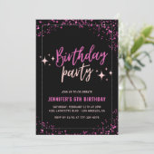 Roze uitnodigingen voor 6de verjaardag Glitter Fee (Staand voorkant)