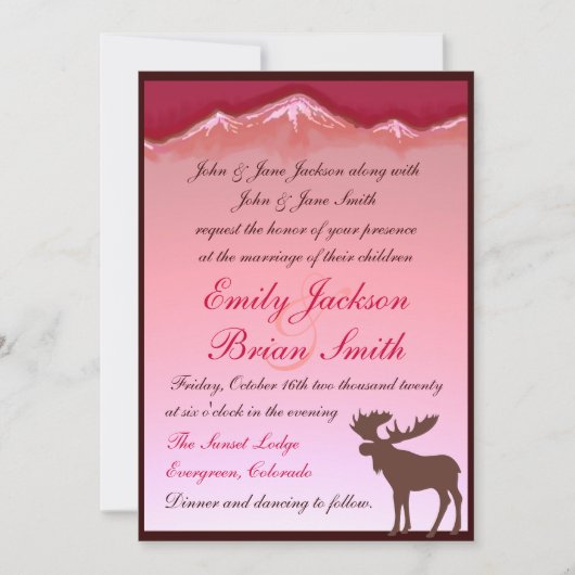 Roze uitnodigingen voor artistieke bruiloft op ber (Voorkant)