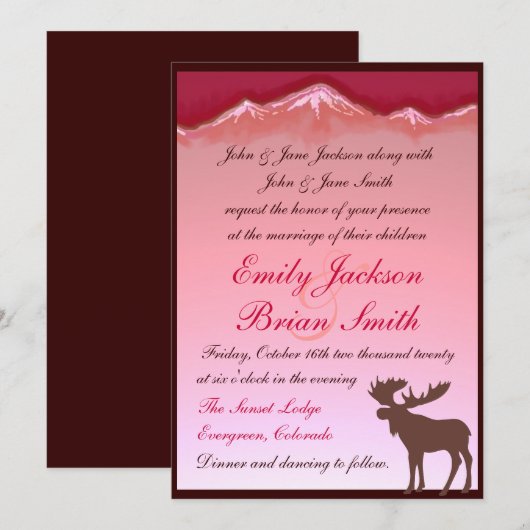 Roze uitnodigingen voor artistieke bruiloft op ber (Voorkant / Achterkant)