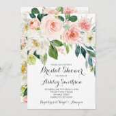 roze uitnodigingen voor bruidsfeest, roze bloemen (Voorkant / Achterkant)