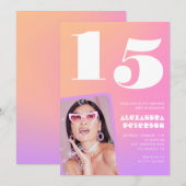 Roze uitnodigingen voor haar 15e verjaardag Retro (Voorkant / Achterkant)