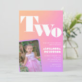 Roze uitnodigingen voor Pink's 2e verjaardag met h (Staand voorkant)
