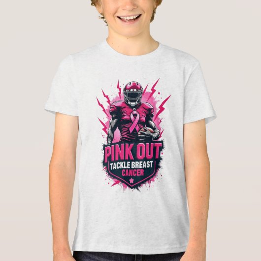 Roze Uitrusting Pak Borstkanker Bewustzijn Voetbal Tri-Blend Shirt (Voorkant)