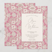 Roze uitvindingen van het Rustic Lace Wedding Kaart (Voorkant / Achterkant)