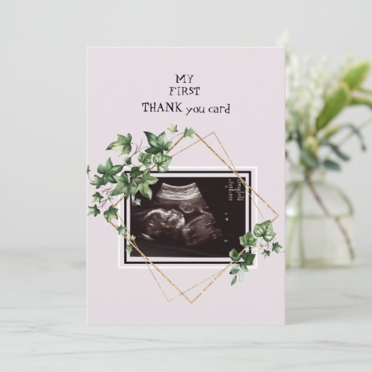 Roze ultrasone foto Dank u Baby Uitzicht Bedankkaart (Staand voorkant)