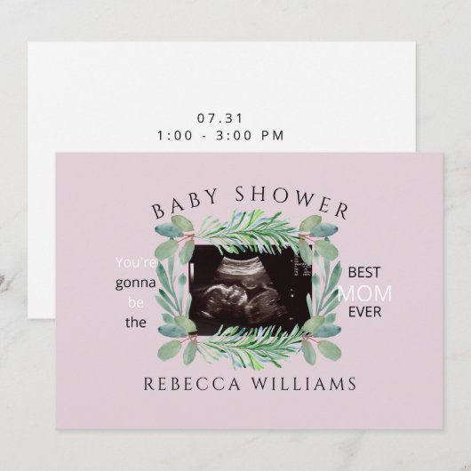 Roze Ultrasound Foto Best Mam Ever Foliage Kaart (Voorkant / Achterkant)