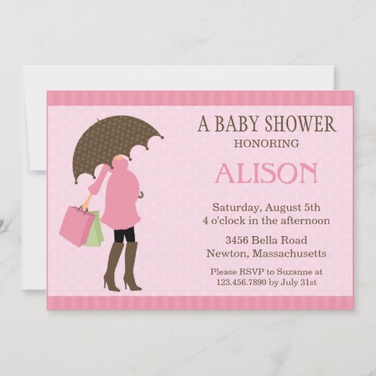Roze Umbrella Baby shower Uitnodigen Kaart (Voorkant)