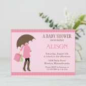 Roze Umbrella Baby shower Uitnodigen Kaart (Staand voorkant)