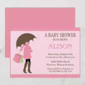 Roze Umbrella Baby shower Uitnodigen Kaart (Voorkant / Achterkant)