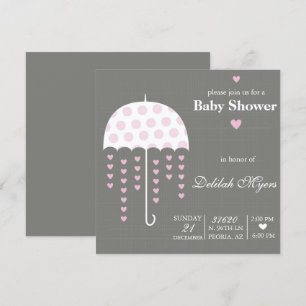 Roze Umbrella Baby shower Uitnodigen Kaart