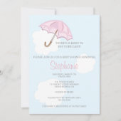 Roze Umbrella Baby shower Uitnodiging (Voorkant)