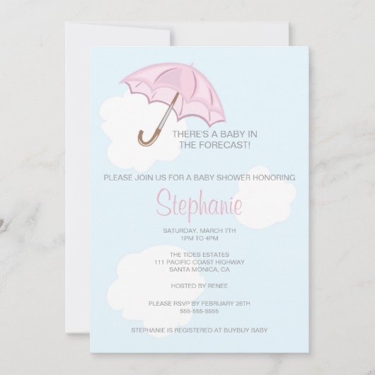 Roze Umbrella Baby shower Uitnodiging (Voorkant)