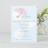 Roze Umbrella Baby shower Uitnodiging (Staand voorkant)