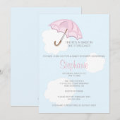 Roze Umbrella Baby shower Uitnodiging (Voorkant / Achterkant)
