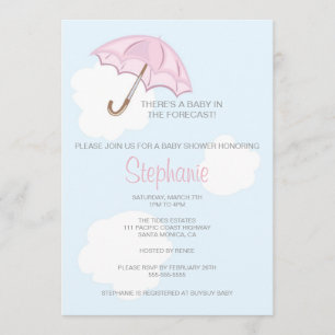 Roze Umbrella Baby shower Uitnodiging