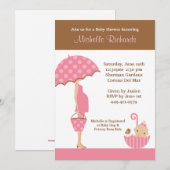Roze Umbrella Baby shower Uitnodiging (Voorkant / Achterkant)