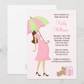 Roze Umbrella Baby shower Uitnodiging (Voorkant / Achterkant)
