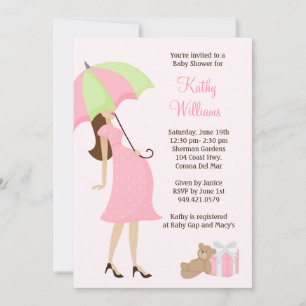 Roze Umbrella Baby shower Uitnodiging