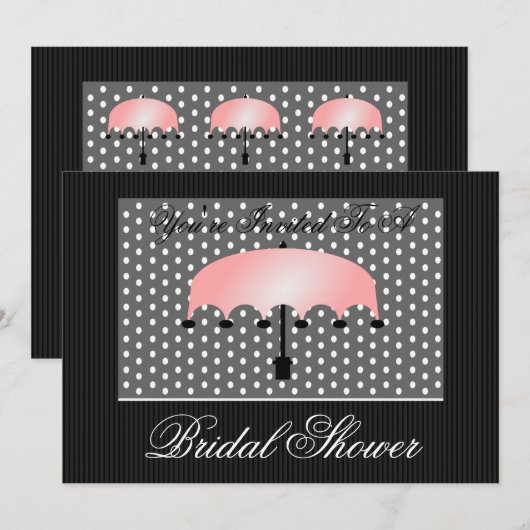 Roze Umbrella Bridal of Baby shower Uitnodiging (Voorkant / Achterkant)