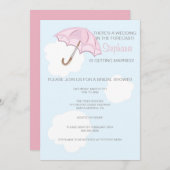 Roze Umbrella Bridal Shower Invitation Kaart (Voorkant / Achterkant)